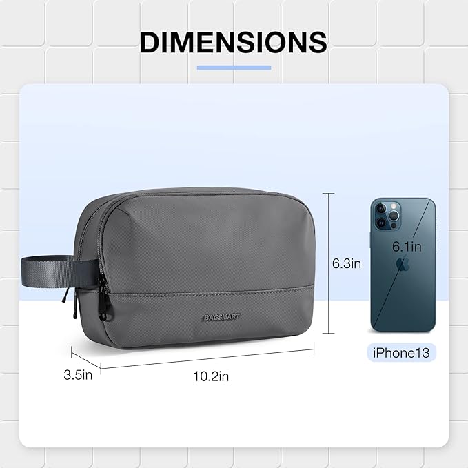 BAGSMART Travel Toiletry Bag for Men, Dopp Kit Water Resistant Shaving Bag for Toiletries Accessories, Grey-Medium
