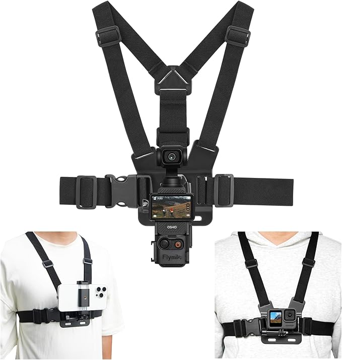BRDRC Pocket 3 Chest Mount,Hand Free Vlog Video Body Chest Harness Strap for DJI Action 5 Pro/4/3/Pocket 4,POV Shooting Body Strap Holder Clip Kit for GoPro, for Insta360 X3 X4, Phone Accessories
