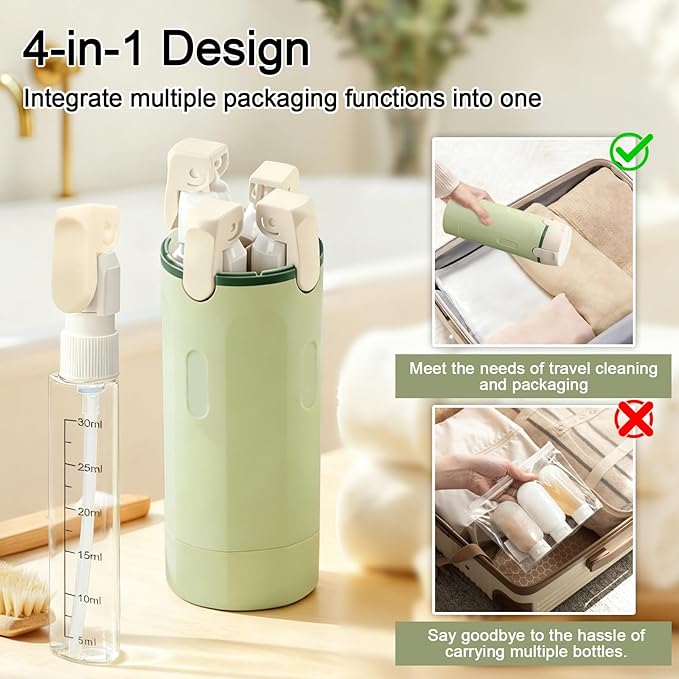 4 in 1 Travel Dispenser Bottles Refillable,Travel Shampoo and Conditioner Bottles，No Spill Space Saving Compact,for Vacation Business Trip