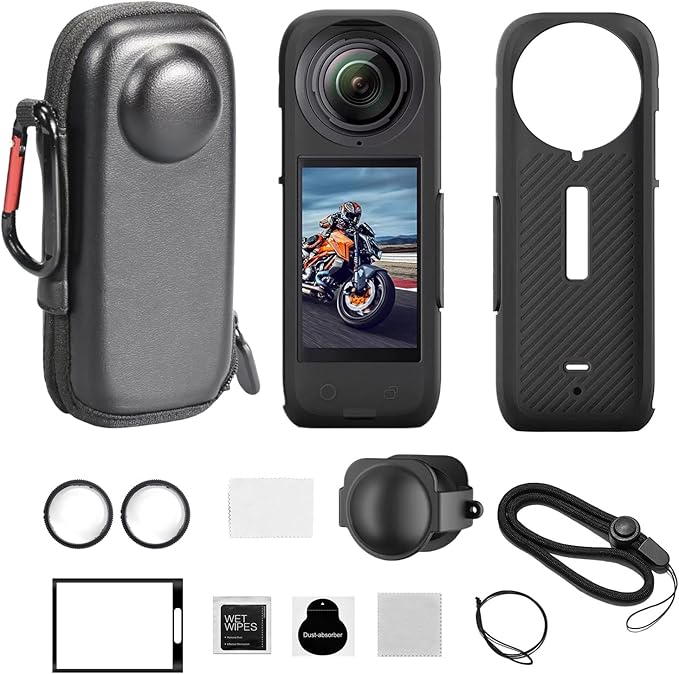 JasonMighty For Insta 360 X4 (NO X4 AIR) Action Camera Protector Accessories Kit Include Camera Case/Silicone Cover/Lens Guards/Screen Tempered Glass