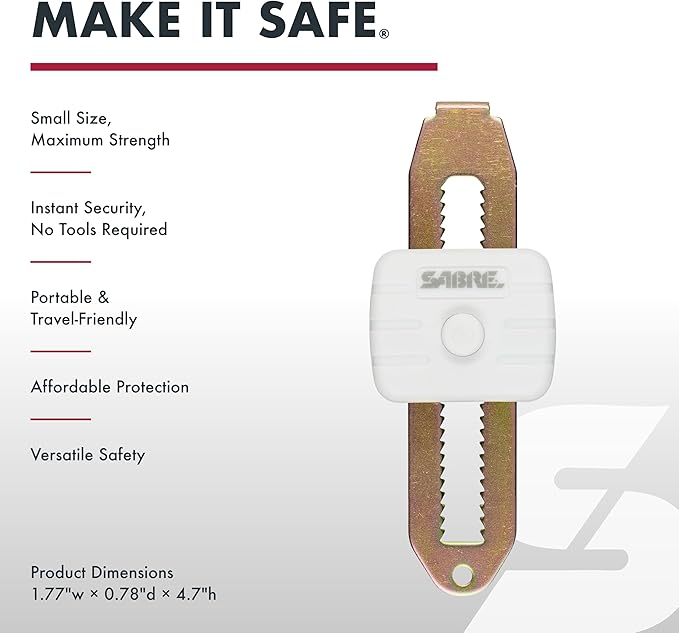 SABRE Compact Travel Door Lock, Portable Security Lock for Travel, Hotels, & Rentals, Withstands 650 lbs of Force, Installs in Seconds, No Tools Required, Lightweight & Small for Easy Carry