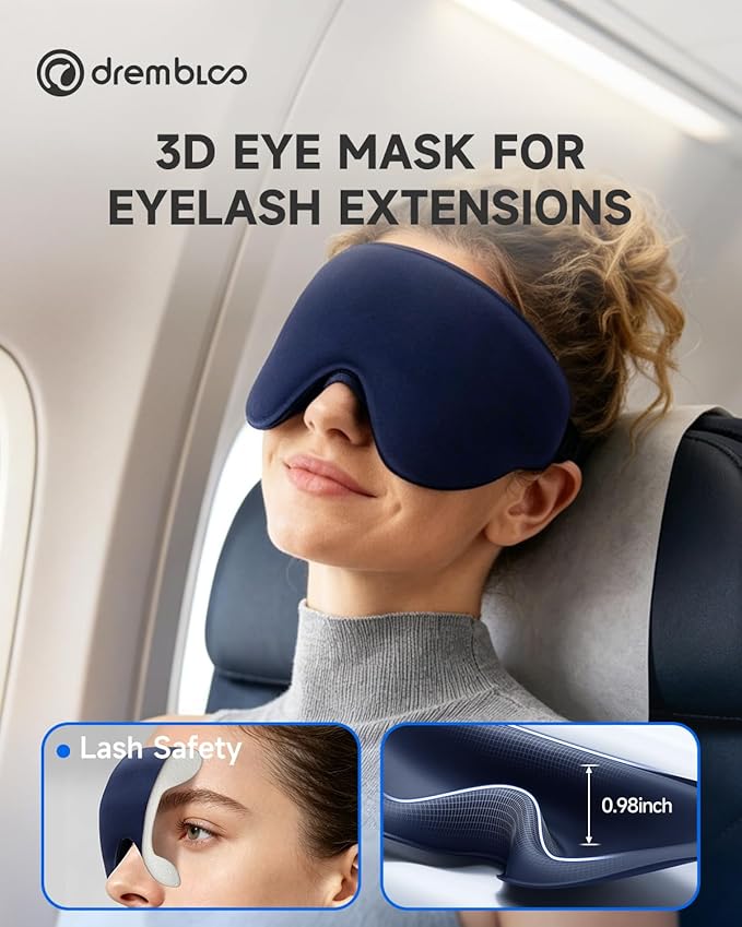 Sleep Mask for Side Sleeper, 100% Light Blocking Eye Mask for Men Women, Soft 3D Contoured Sleeping Masks with Adjustable Strap, Zero Pressure on Lashes, Comfortable Breathable Eye Cover for Travel