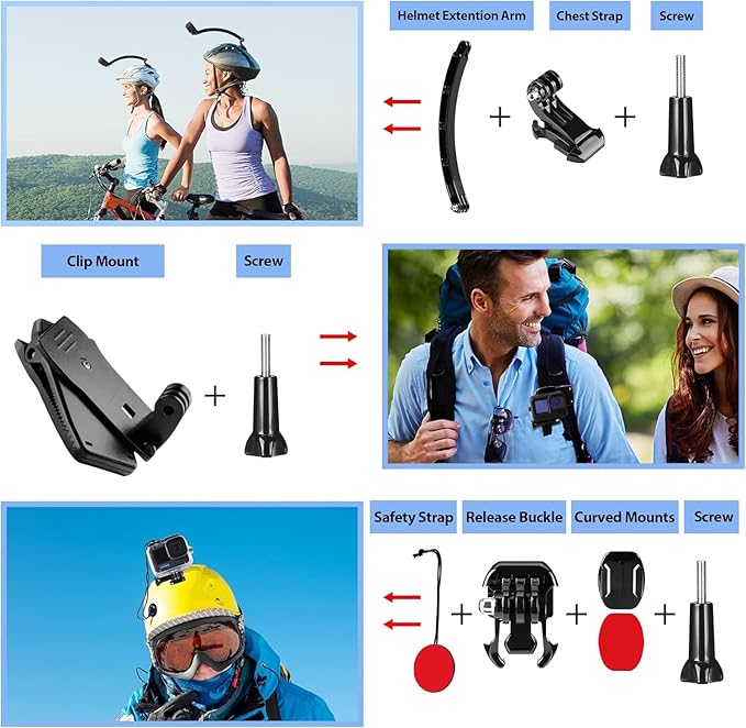 HONGDAK 70in1 Upgrade Action Camera Accessories Kit Compatible with GoPro Hero 13 12 11 10 9 8 7 6 5 4 Max 11 mini Insta360 X5 X4 X3 GO3 DJI Osmo Action 6 5Pro 4 3 AKASO Sony Sports DV