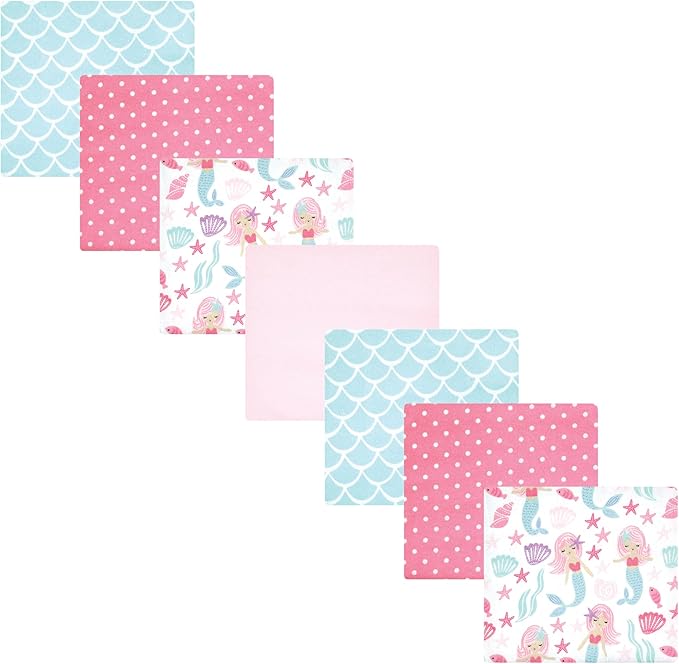 Hudson Baby Unisex Baby Cotton Flannel Receiving Blankets Bundle, Mermaid, One Size