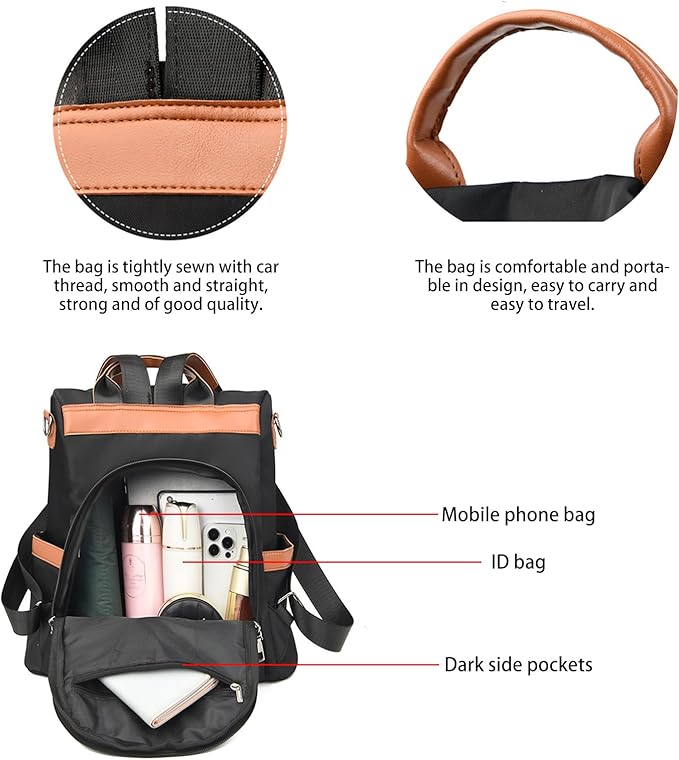 Backpack Purse for Women, Anti Theft Backpack Fashion Backpack Purse, Womens Backpack Purses Cute Backpack, Travel Backpacks Satchel Handbags Ladies Shoulder Bags Multi Purpose Design (Black)