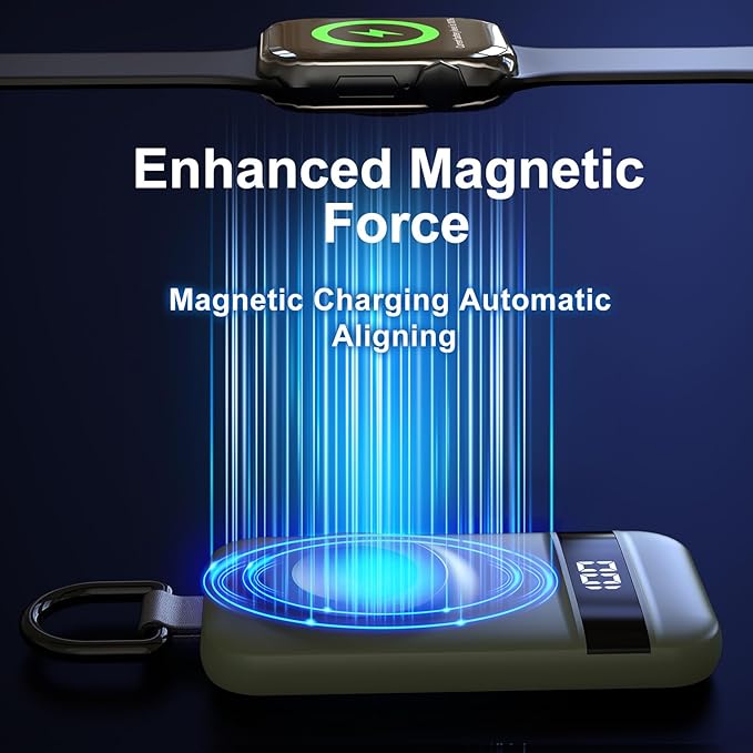 Portable Charger for Apple Watch, 2500mAh & Digital Display – Magnetic Fast Charging iWatch Charger for Travel – for Apple Watch Series 1-11/SE1-3/Ultra 1-3 (Dark Green)