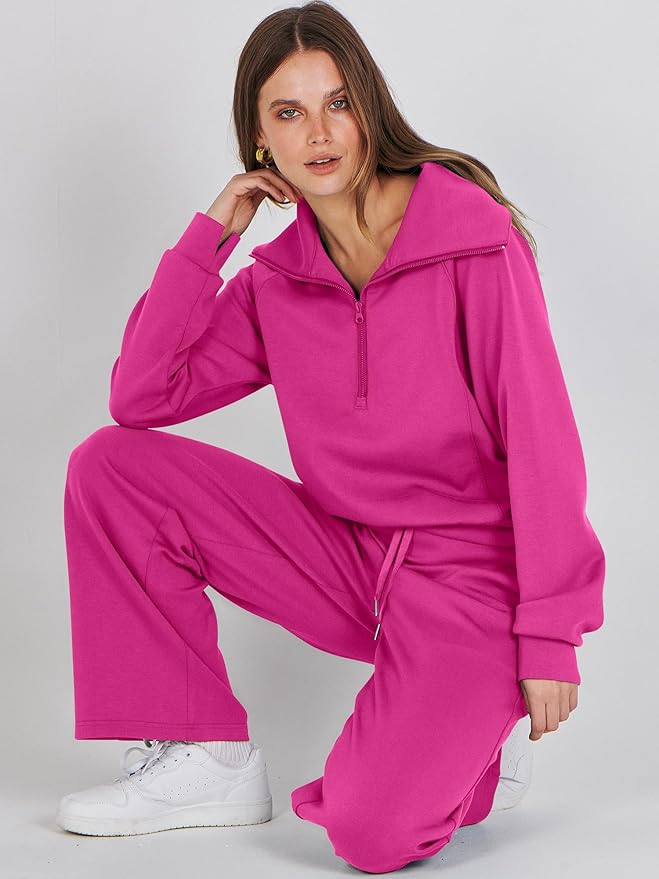 ANRABESS Women 2 Piece Outfits 2025 Fall Fashion Airport Wide Leg Pants Lounge Set Leisure Travel Vacation Clothes Sweatsuits
