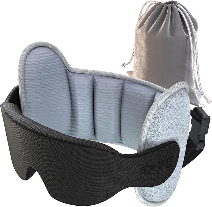 SARISUN Upgraded Travel Pillow, U-Shaped Airplane Head Strap for All Heights, 360° Support, 3D Sleep Mask, 100% Light Blocking, Long Flights Essentials Headrest, Stop Bobblehead, Grey
