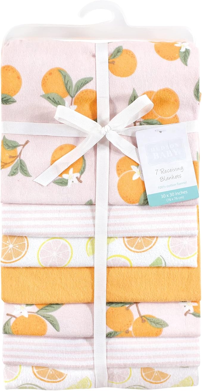 Hudson Baby Unisex Baby Cotton Flannel Receiving Blankets Bundle, Citrus Orange, One Size