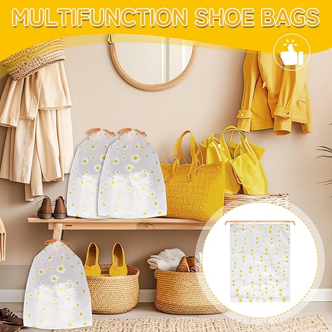 Shoe Bags for Travel, 15.7" x 11.8" Travel Shoe Bags for Packing, Large Waterproof Portable Travel Shoe Storage Bags Travel Essentials Women for and Men (5, Daisy)