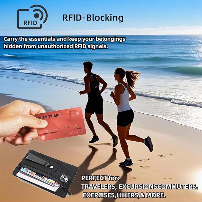 RFID Hidden Clip Stash Money Belt - Ultra Thin Anti-Theft Travel Pouch with Credit Card Slots for Women/Men, Perfect for International Travel, Daily Commute & Outdoor Activities (Khaki)