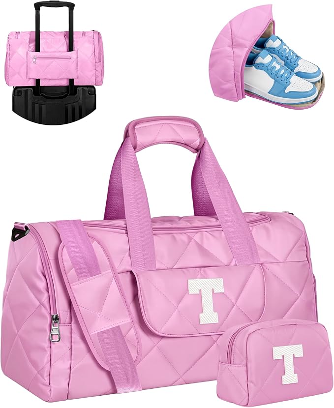 Elilier Birthday Gifts for Women Teen Girls, Initial Duffle Bag with Toiletry Bag, Trendy Gym Bag with Shoe Compartment & Wet Separation, Personalized Gifts for Her, Girls Trip Gift Favors