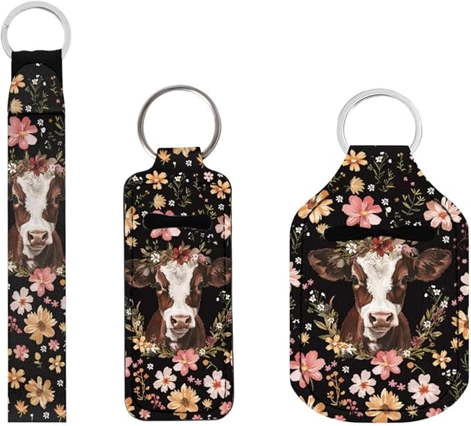 Suobstales 3Pcs Travel Bottles Keychain Holder Set,Travel Bottle Sleeves+Neoprene Chapstick Holders+Lanyard Keychain