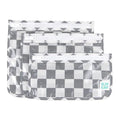 Bumkins Travel Bag, Toiletry, TSA Approved Pouch, Zip Bag, Quart Size Airline Compliant, Clear-Sided, Baby, Diaper Bag Organization, Makeup, Accessories, Packing, Set of 3 Sizes, Gray Check