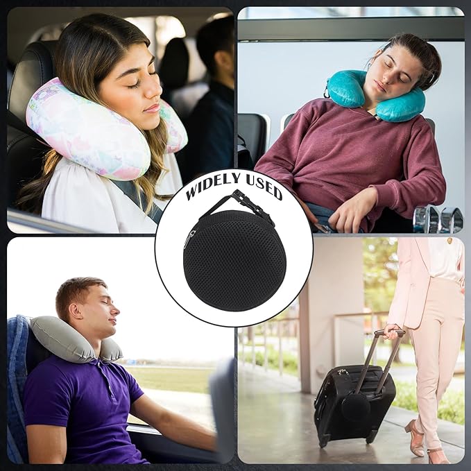 Shinylin 1 Pack Black Neck Pillow Travel Case Compact Carrying Case Bag for Airplane Train Journey Quick Release Clasp Attaches to Luggage (Pillow Not Included)