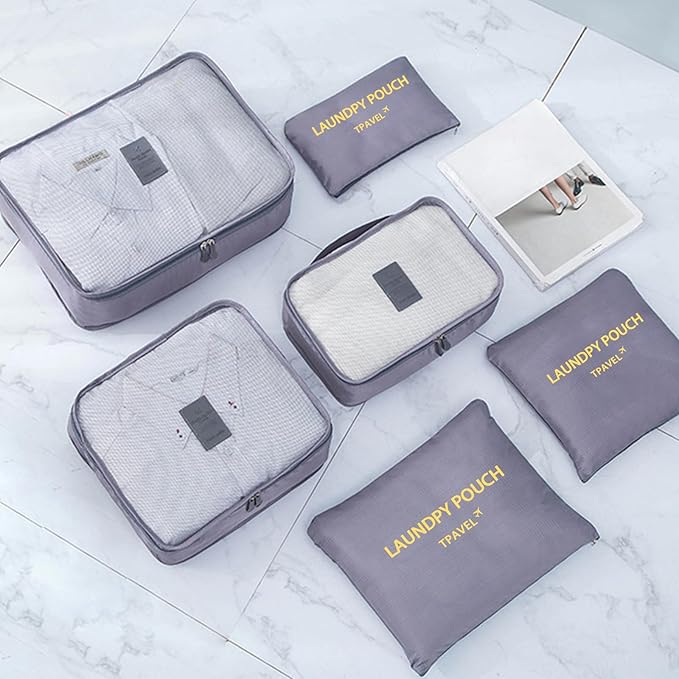 12 Set Packing Cubes for Travel Luggage Packing Bags Reusable Waterproof Suitcase Organizer Bags Set with Shoe Bag and Toiletry Bag (Black+Grey)