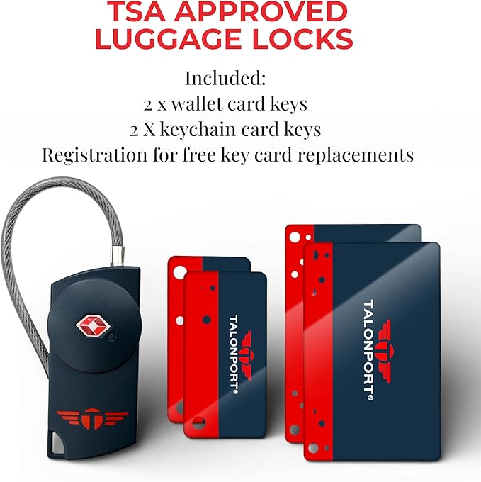 Keyless Luggage Locks TSA Approved, No Combination Needed, Lifetime Card Keys, Durable Metal Suitcase Lock for Travel Essentials & Checked Bags (Blue) (4 Pack)
