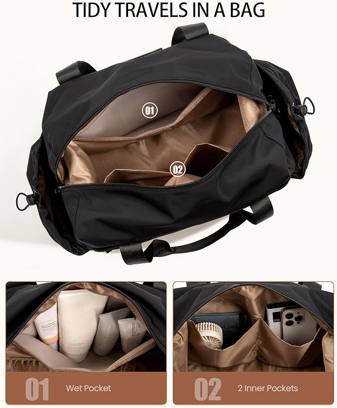LOVEVOOK Travel Duffel Bag, Weekender Bags for Women, Large Overnight Bags with Shoe Compartment, 47L Carry on Gym Hospital Bag with Wet Pocket, 2 Pcs