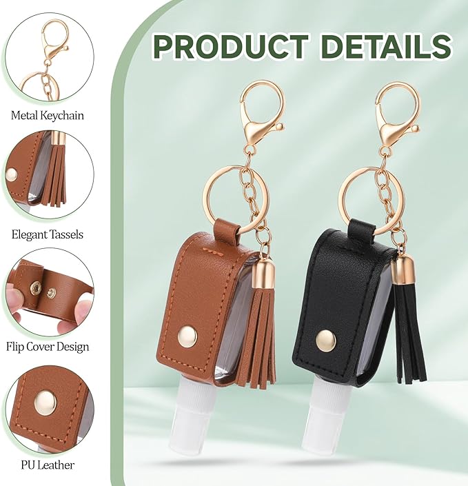 2 Pcs Handwashing Fluid Holder Travel Size, 1oz/30ml Small Squeeze Bottle with Keychain Portable Empty Travel Bottles Hand Refillable Containers for Liquid Storage(Black+Brown)