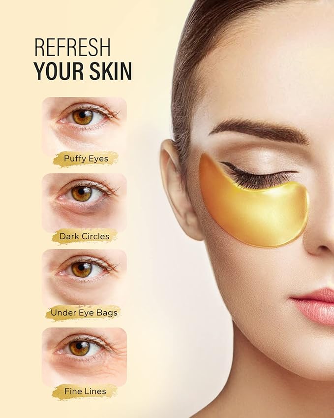 Maskiss 24k Gold Under Eye Patches (8 Pairs), eye mask, Collagen Skin Care Products, Eye Patches for Puffy Eyes, eye masks for dark circles and puffiness