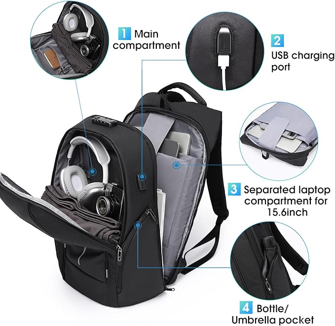 BANGE Travel Backpack for 15.6 Inch Notebook,Lightweight Work Backpacks for Men, Daily Fashion Backpack for Men and Women