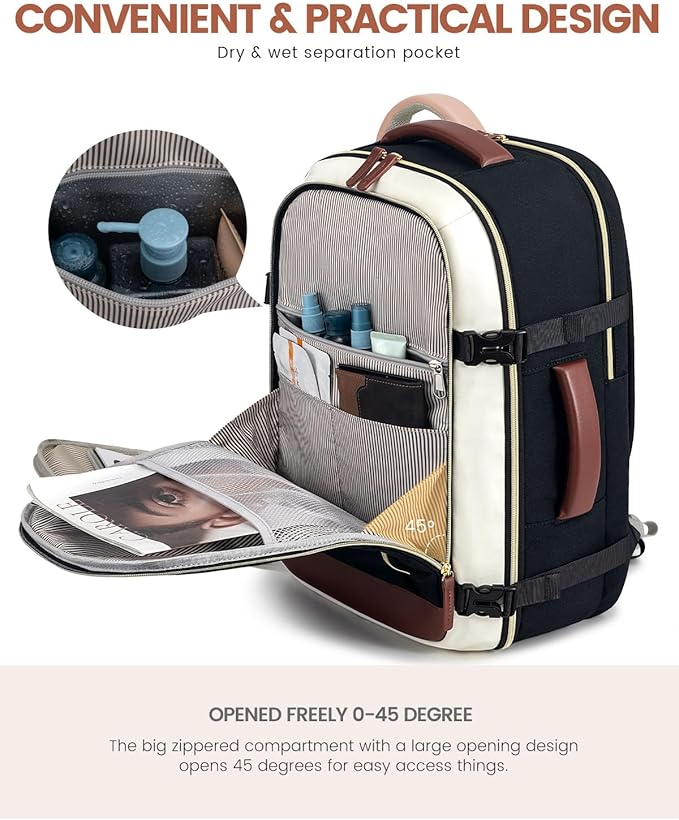 LOVEVOOK Carry On Travel Backpack For Women, 50L TSA Personal Item Backpack Flight Approved, Travel Bag for Airplanes Fit 18 Inch Laptop, Business Weekender Overnight Waterproof Daypack with 3 Cubes