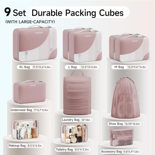 11 Set /9 Set Packing Cubes for Travel,Gifts for Women Mom Kids,TSA Approved Bags for Makeup, Cosmetic, Toiletry,Organizers for Suitcase Carry On,Cruise Essentials Airplane Accessories,Light Coral Red