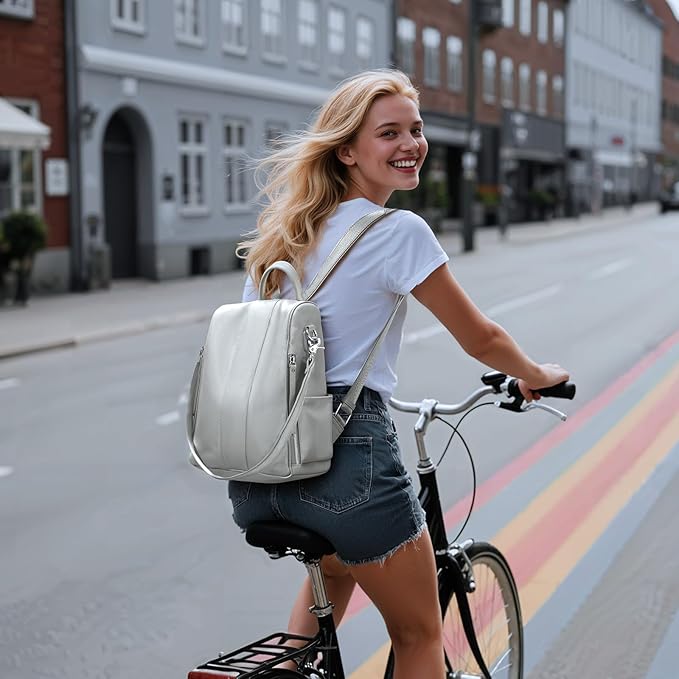 Leather Backpack Purses, Anti-theft Genuine Leather Backpack Bags for Women, Large Capcacity Fashion Convertible Shouler Bags for School Travel Daily