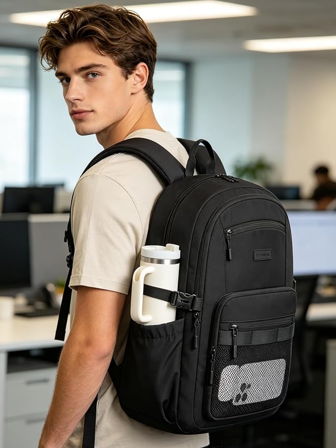 LOVEVOOK Laptop Backpack Women/Men with 40oz Cup Holder Buckle Strap, 15.6 Inch Tech-Ready Work Backpack, TSA-compliant for Travel & College with Versatile Mesh Pocket, Sage Green