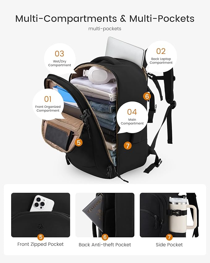 LOVEVOOK 50L Travel Backpack for Women, Airline Approved Carry On Backpack with 2 Packing Cubes, Waterproof Personal Item Bag Fits 17" Laptop, TSA Traveling Essentials Weekender Overnight Backpack