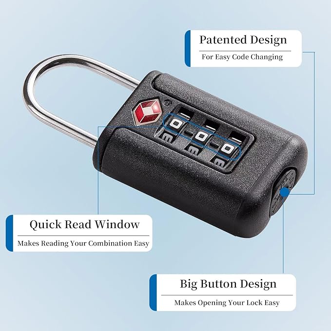 TSA Approved Luggage Locks - Combo Locks with Code (Blue)