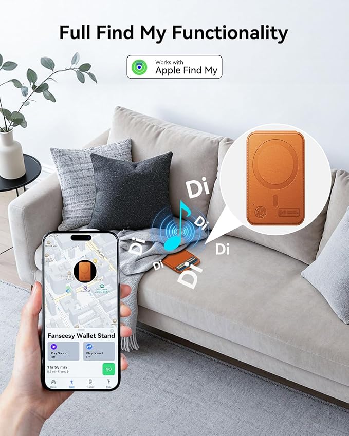TWZKG for MagSafe Wallet, Works with Apple Find My,5 Card Holder with Stand, Magnetic Phone Wallet for iPhone 17/16/15/14/13/12 Pro Max Plus Air, RFID Blocking Vegan Leather,Brown