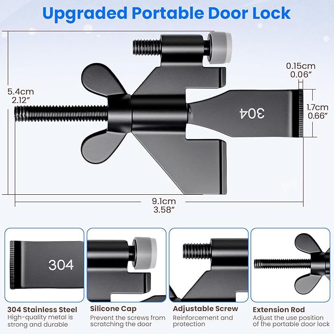 2 Pack Black Portable Door Lock Home Security Door Locker Travel Lockdown Locks for Additional Safety and Privacy Perfect for Traveling Hotel Home Apartment College