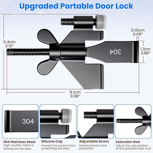 2 Pack Black Portable Door Lock Home Security Door Locker Travel Lockdown Locks for Additional Safety and Privacy Perfect for Traveling Hotel Home Apartment College