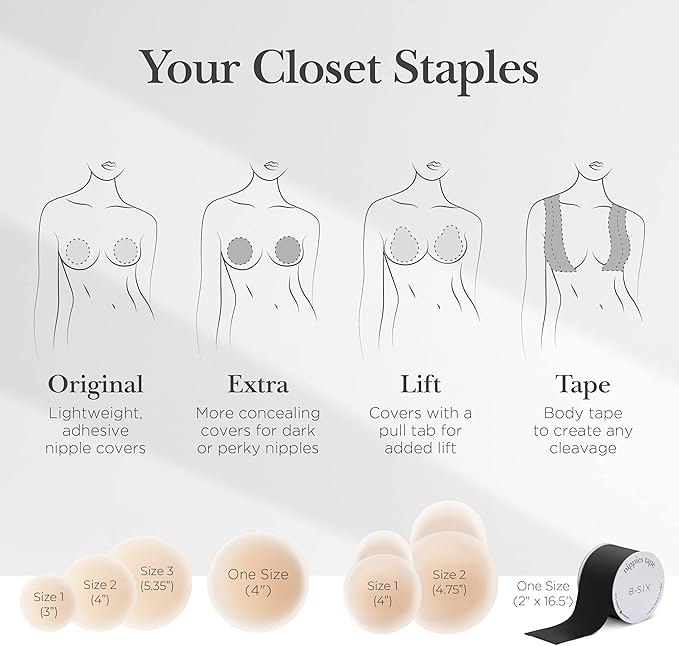 Nippies Nipple Covers for Women - Reusable Sticky Silicone Pasties with Travel Case - Original Circle or Lift Style Available