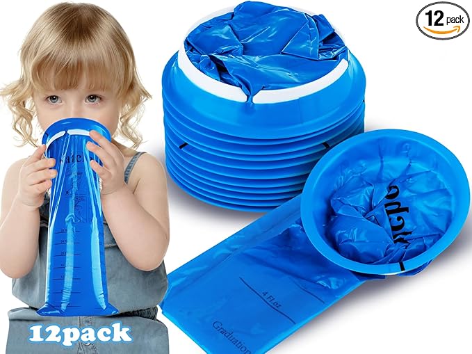Valchoose 12 Pack Kids Vomit Bags Disposable, Hospital Grade 800ml Motion Sickness Bags for Car Kids Lifesaver, Barf Bags Come in Handy, No Spilling Perfect for Car Sick, Chemo, Road Trip（Blue）