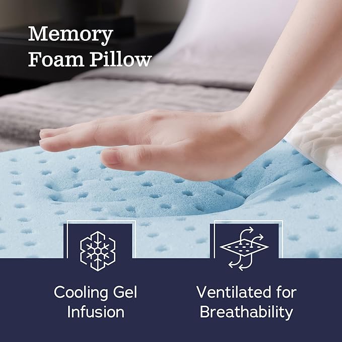 WEEKENDER Gel Memory Foam Pillow - Queen Size - 2-Pack - Medium Firm Feel - Neck & Shoulder Support - For Back & Side Sleepers - Home, Hotel, & Hospital Essentials