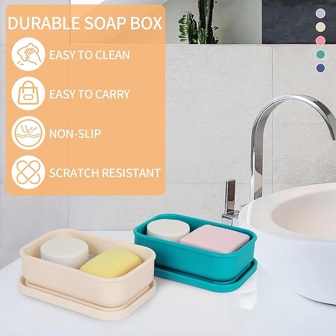 Leak Proof Travel Soap Case,Large Silicone Travel Soap Holder,Portable Soap Box with Drainage Layer,Bathroom Shatter Proof,Suitable for Travel, Bathroom, Camping, Gym(Off-White)