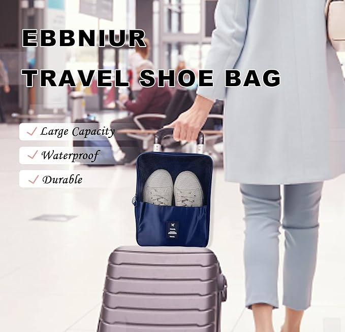 Travel Shoe Bag Waterproof Shoe Organizer Bag Holds 3 Pair of Shoes Shoe Packing Cube for Suitcase Travel and Daily Use Storage Pouch with Handle (Navy Blue)