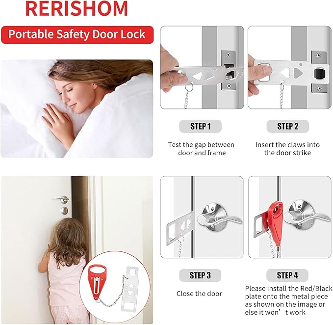 4-Pack Portable Door Lock for Travel -Hotel Door Locks for Travelers Security - Hotel Safety Devices Enhance Privacy & Security at Home, Hotel, Bedroom, Apartment, AirBNB