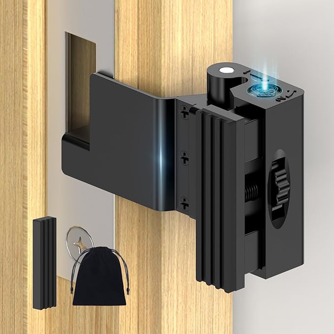 Upgraded Portable Security Door Reinforcement Lock - No Drilling Flip Lock Latch Prevents Unauthorized Entry Fits Inward-Opening Doors, Apartment, Hotel, Travel (Black-1 Pc)