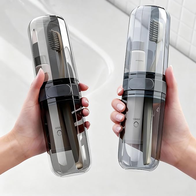 2-in-1 Travel Toothbrush Case, Portable Toothbrush and Toothpaste Travel Casae, Clear Toothbrush Holder Container with Rinse Cup for Traveling Camping School Dorm Bathroom