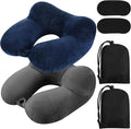 Sintuff 2 Pack Inflatable Travel Pillow for Airplanes Inflatable Neck Flight Pillows with Compact Bag and Blindfold for Traveling, Airplane, Train, Car, Office(Blue and Dark Gray)