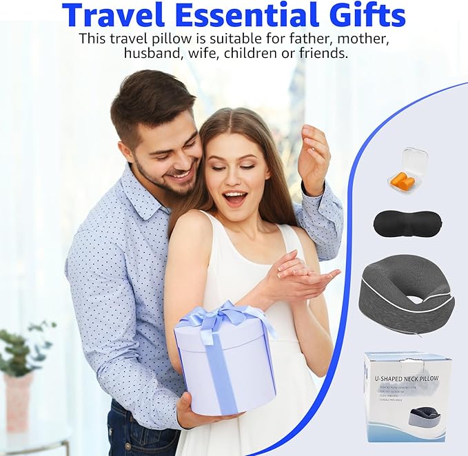 Travel Pillows for Airplanes Ergonomic Memory Foam Neck Pillow for Travel - 360° Head & Neck Support for Sleeping on Flights, Cars, Trains & Office (Dark Gray-2)
