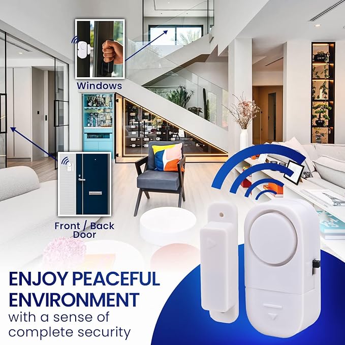 Doohickey Perfect Alarm, Personal Security System to Keep You and Your Family Safe, Great for Doors, Medicine Cabinets, Gates, Windows, and More, Easy to Install No Wires or Tools Required (4 Pack)