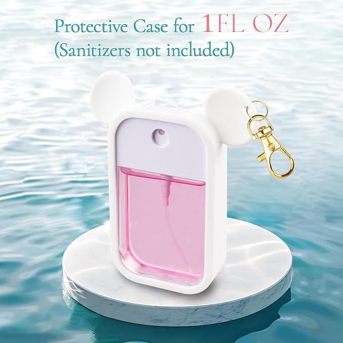 TERPINK Silicone Case Compatible with Touchland Hand Sanitizer Spray 1 fl oz, Mouse Design Protective Case with Keychain for Power Mist and Glow Mist, Hand Sanitizer Spray Accessory 1 Pack (White)