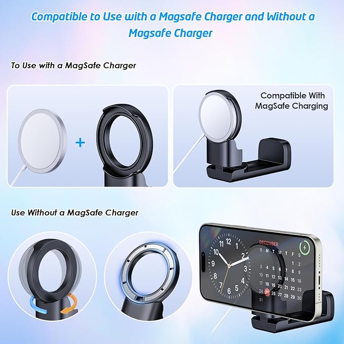 WixGear Universal Airplane in Flight Phone Mount, for MagSafe Phones, Handsfree Phone Holder for Desk with Multi-Directional Dual 360 Degree Rotation Flying Essential (Compatible MagSafe iPhones)
