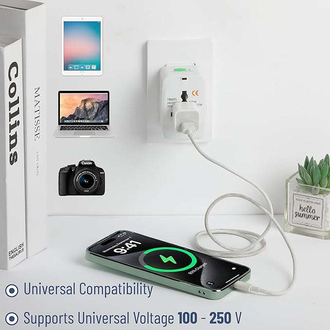 Bates- Universal Adapter for Travel, Compact International Power Adapter for USA, EU, UK, Australia, and India Outlets, All in One