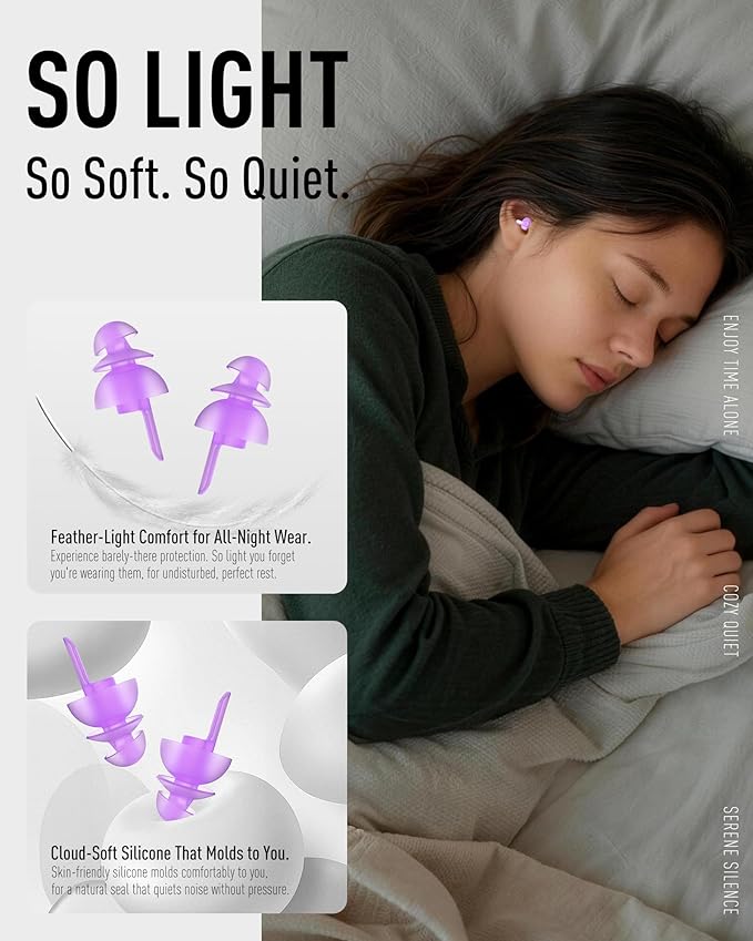 Sleeping Ear Plugs 3 Pairs, 100x Reusable Ultra Soft Noise Reduction earplugs for Side Sleepers, Snoring, Travel, Working, Other Loud Events - 32dB Hearing Protection