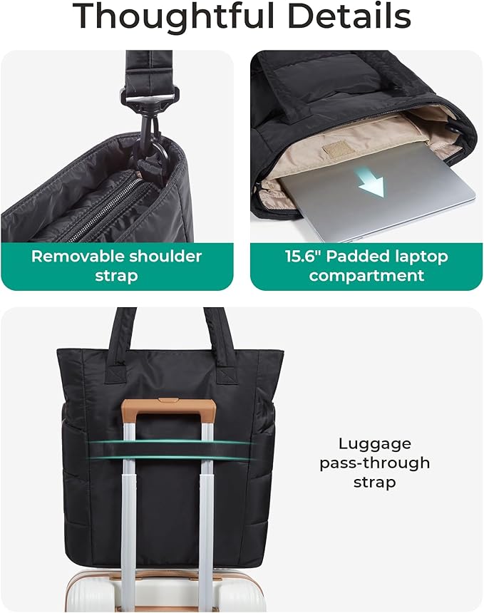 BAGSMART Tote Bag for Women, Lightweight Puffy Tote Bag with Compartments Shoulder Bag Handbag for Travel, Work, Gym | Lightweight, Puffy, Quilted, for Travel, Work